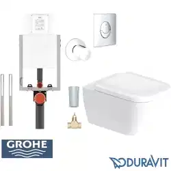 Duravit - Duravit Happy D.2 Rimless Kanalsız Asma Klozet + Grohe Gömme Rezervuar Seti